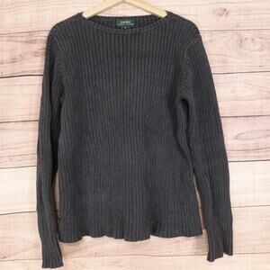 Lauren Ralph Lauren‎ Sweater Womens XL Gray Ribbed Knit 100% Cotton Pullover